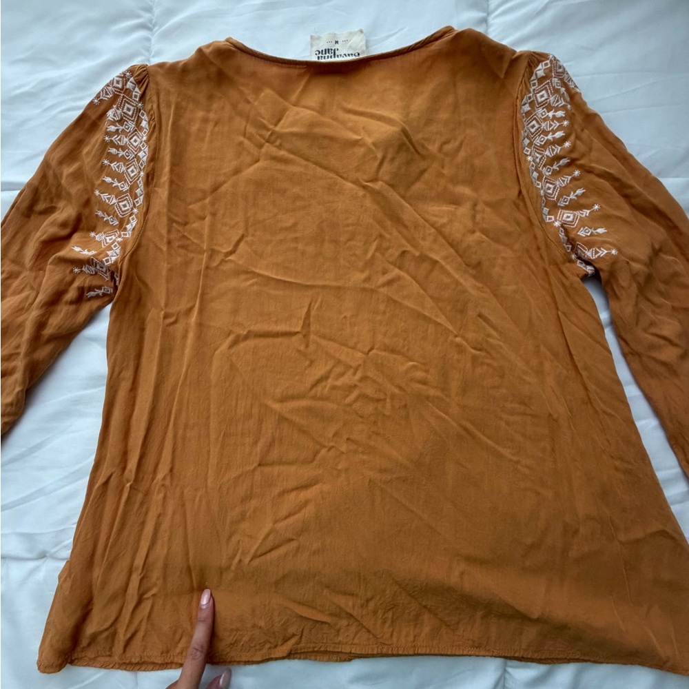 Savanna Jane Boho Peasant Blouse Size M Yellow Embroidered Floral Long Sleeve - Picture 8 of 15